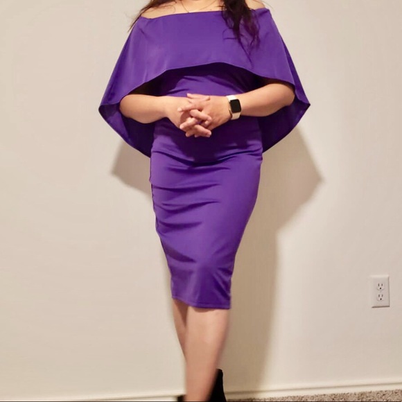 Off Shoulder Batwing Cape Midi Dress - Picture 4 of 5